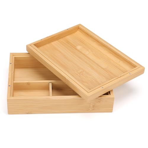 RYO TRUST Storage Stash Box with Rolling Tray, Bamboo Box with Large Storage Space to Organize Herb Accessories - Comes with Convertible Rolling Tray Lid and 2 Dividers, 8.6\" x 6.3\" x 2.5\" - Thumbnail 6