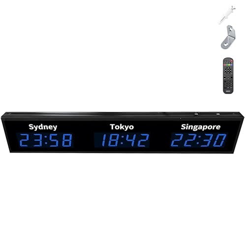 FgdVrelnor Orologio Mondiale a LED con 3/4/5 fusi orari, Orologio Mondiale a Parete con 5 fusi orari, Regolazione della luminosità a 5 Livelli, Adatto per Hotel e multinazionali 3timezones