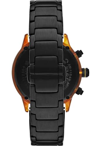 Image of Emporio Armani Watch for Men, Quartz 2 sub dial Chronograph Movement and 43mm Case Size with Stainless Steel Strap, Black and Green, 43 mm, Classic with stainless steel bracelet