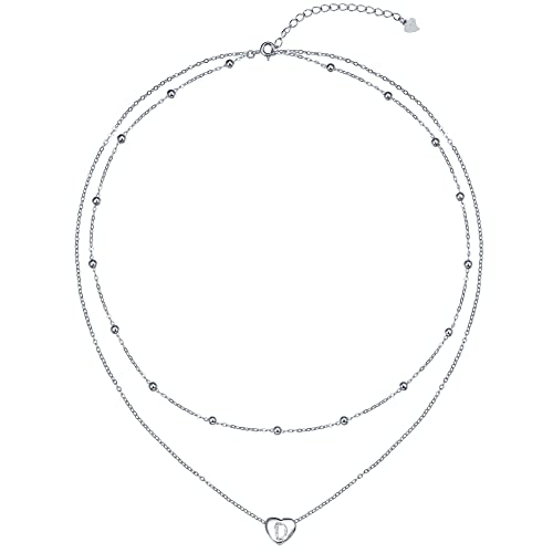 REIOT Collar inicial Mujer Cadena de Doble Capa de Plata de Ley 925 A-Z, Regalo de Cumpleaños del Día de la Madre para su Mamá Esposa Novia, Ajustable 45+5cm