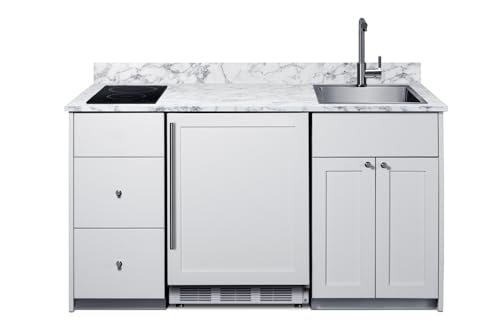 Summit All in One Kitchenette, with Induction Cooktop, Refrigerator Freezer, Sink, and Storage, Energy Star, ADA Compliant, Standalone Kitchen, White- CALDERAWH33I