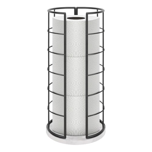 NearMoon Toilet Paper Organizer Stand, Free Standing 3 Rolls Tissue Storage, Metal Bathroom Accessory, Rustproof Toilet Roll Holder for Kitchen Countertop Inside Cabinet Shelf(Marble Base,Matte Black)