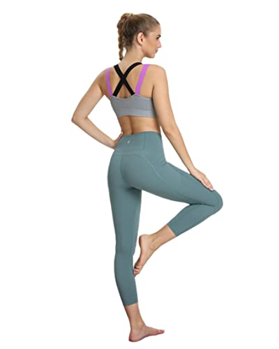 Enyur Yoga Compression Leggings With Pockets For Women High Waisted-Green-M #TOP1