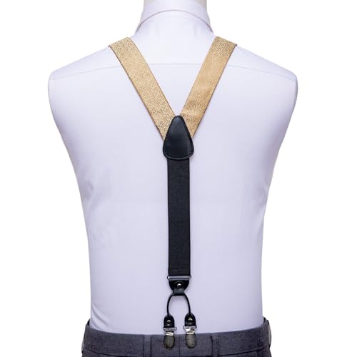 Image of Hi-Tie Men's Suspenders and Tie Set Silk Adjustable Elastic Y Braces with Strong 6 Clips Pocket Square Set