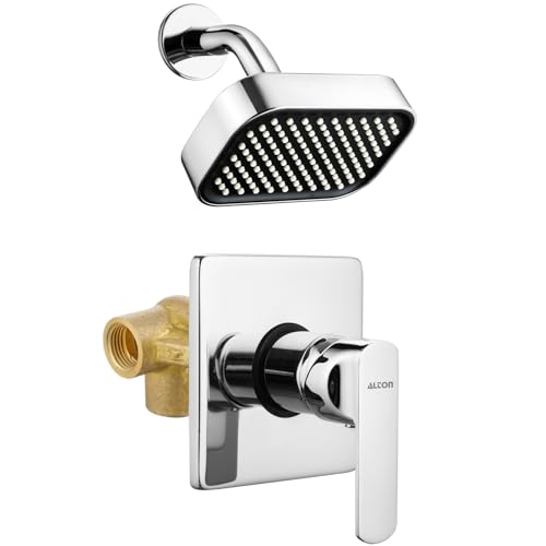 Image of ALTON FAM3352, Brass, Single Lever Bathroom Concealed Shower System with Overhead Shower and Arm | Silver