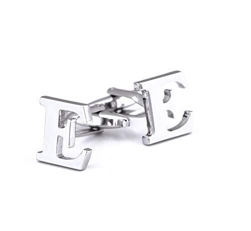 Mancuernillas para hombre KnBoB letra E plata con caja miniatura 1