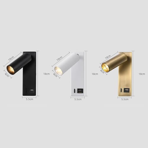 Aplique de pared interior LED blanco con luz neutra orientable y conexión USB 5