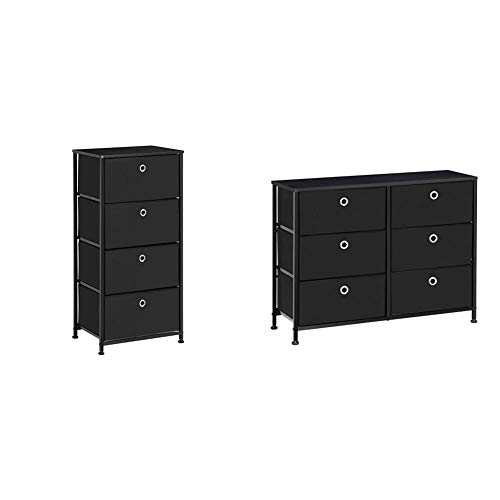 Songmics 4-Tier Dresser Units Storage Cabinet With 4 Easy Pull Fabric Drawers, 17.7", Black & Storage Drawer Units, 31.5", Black #TOP20
