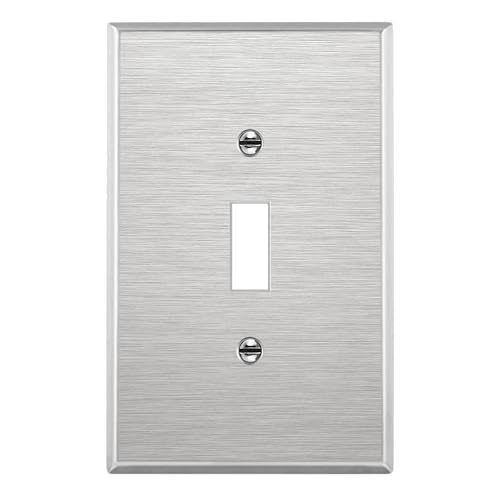 Image of ENERLITES Toggle Light Switch Metal Midway Size Wall Plate, Corrosion Resistant, Mid-Size 1-Gang 4.88 inch x 3.11 inch, UL Listed, 7711M, 430 Stainless Steel, Silver | Mid-size 4.88 inch x 3.11 inch; Rust-proof; UL Listed; Fits toggle switches; 7711M
