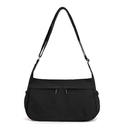 Bolsa de ombro feminina espaçosa com vários bolsos, bolsa tiracolo casual feminina para trabalho e viagens, Preto