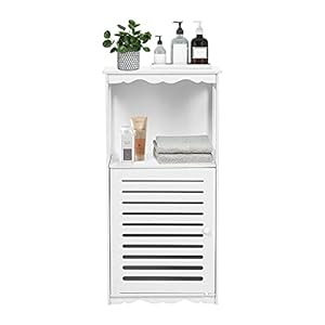Meuble de Salle de Bain Blanc Armoire de Salle de Bain sur Pied Meuble d’Angle Petite Moderne avec 1 Compartiment et 1 Portes Persiennes pour Salon Chambre Couloir, 38 x 28 x 80 cm