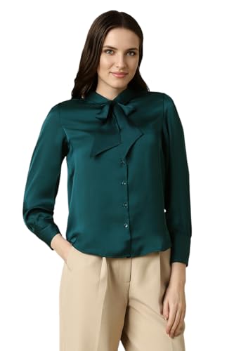 Image of Allen Solly Women's Solid Tie-Up Shirt | Knot-Front Detail | Regular Fit | Soft Breathable Fabric | Smart Casual Wear