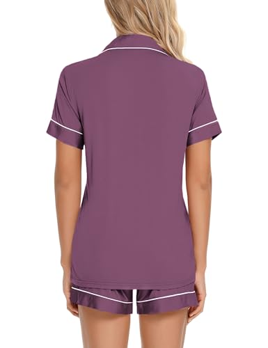 Image of Anjue Womens Pajamas Set Short Sleeve Sleepwear Button Down Nightwear Shorts Soft Pj Sets S-XXL