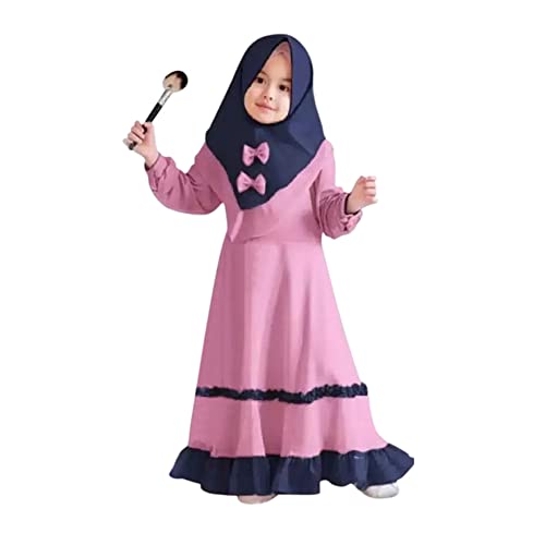 IBTOM CASTLE Abaya for Girl Kids Hijab Scarf Muslim Dress Two-piece Ramadan Prayer Clothes Islamic Arabic Kaftan Khimar Robe3