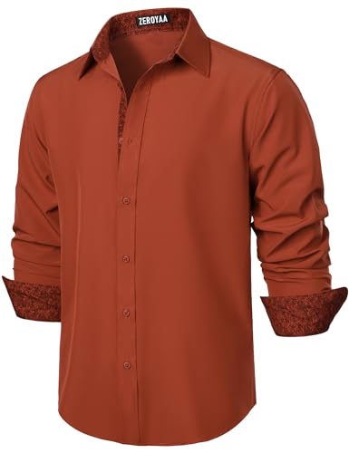 ZEROYAA Men's Regular Fit Dress Shirt Stretch Wrinkle-Free Long Sleeve Casual Business Button Up Shirts2