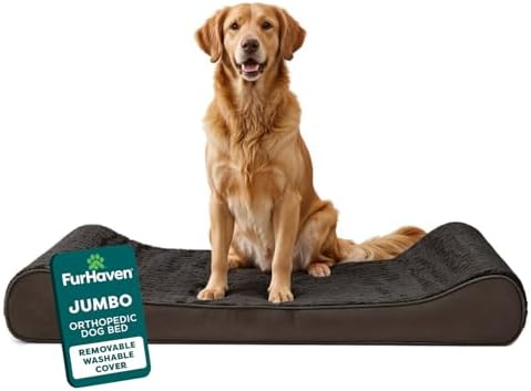 FurHaven Orthopedic Dog Bed for Large Dogs, Luxe Lounger Contour Mattress with Solid Orthopedic Foam Slab for Joint Support, Removable Washable Cover, Jumbo XL, Plush Suede, Chocolate