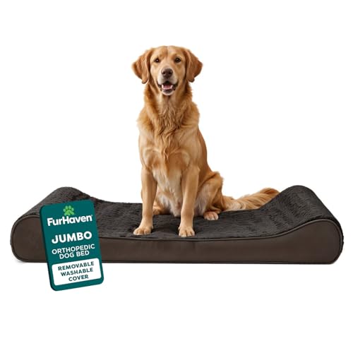 Image of FurHaven Orthopedic Dog Bed for Large Dogs, Luxe Lounger Contour Mattress with Solid Orthopedic Foam Slab for Joint Support, Removable Washable Cover, Jumbo XL, Plush Suede, Chocolate