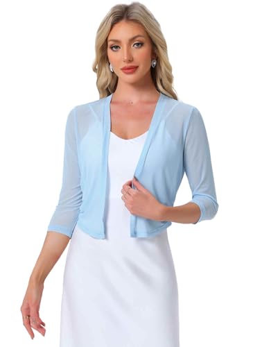 Image of Allegra K Bolero Shrug for Women's Elegant 3 /4 Sleeve Mesh Sheer Cardigan Formal Jacket for Evening Dresses