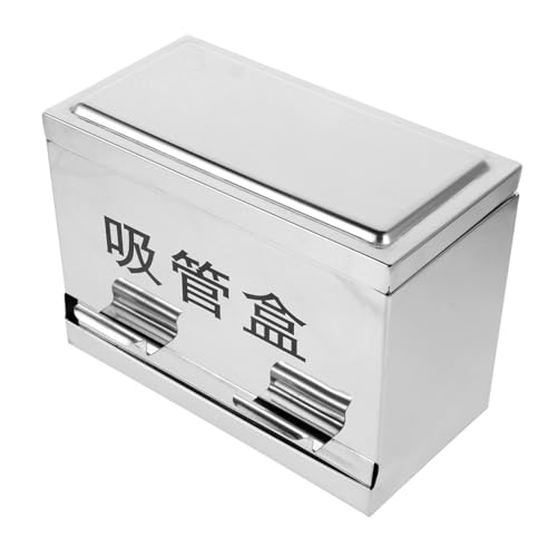 CIYODO Pressing Type Straw Storage Box Stainless Steel Restaurant Straw Dispenser with Non Slip Base Convenient for Fast Food and Shops Easy to Clean and Reusable