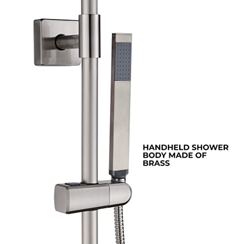 Fennocasa Polaris Lux Rain Shower System- 10" Square Shower Head, Rain Shower Head With Handheld Spray Shower Combo, Slide Bar & Vertical Extension Pipe, Hand Held Shower Head (2.5 Gpm Brushed Nickel) #TOP1