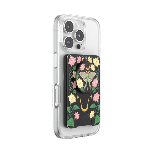 Image of PopSockets Phone Wallet for MagSafe, Phone Card Holder with Grip, Celestial - Moon Flower
