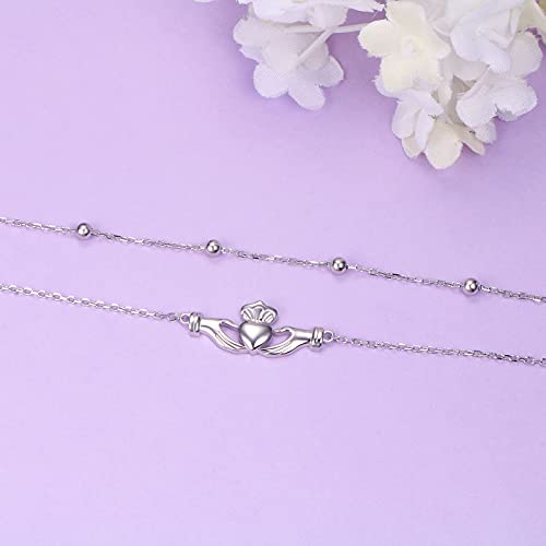 Image of Yearace Anklet for Women S925 Sterling Silver Adjustable Foot Beaded Chain Lotus Flower Claddagh Dragonfly Witches Knot Ankle Bracelet Summer Beach Anklets Jewelry Gift