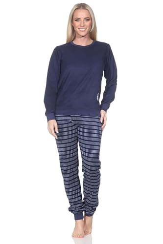 Normann Damen Langarm Frottee Pyjama mit Bündchen in toller Optik - auch in Übergröße, Farbe:Navy, Größe:52-54