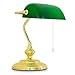 Produktbild Klassische Bankerlampe, Retro Tischlampe aus Metall in poliertem Messing, Leuchtenschirm aus Glas in Grün, 1 x E27 max. 60 Watt, Tischleuchte für Büro u. Schreibtisch, Zugschnur zum An-/Ausschalten