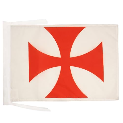 AZ FLAG - Drapeau Templiers Ordre du Temple - 45x30 cm - Pavillon Croix Pattee Rouge 100% Polyester Avec Deux Cordelettes - 20g