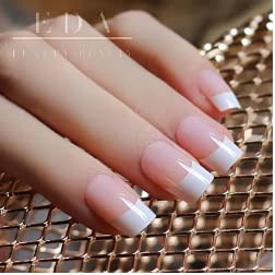 Eda Luxury Beauty Natural Nude Pink White French Luxe Design Full Cover Press On Nails Acrylic Nail Kit Artificial Nail Tips False Nails Extra Long Ballerina Coffin Square Nail Art Fake Nails