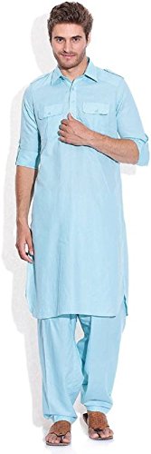 royal Kurta Men's Cotton Blend Pathani Suit Set (Clothroyal15_Light Blue_44)-picture-14