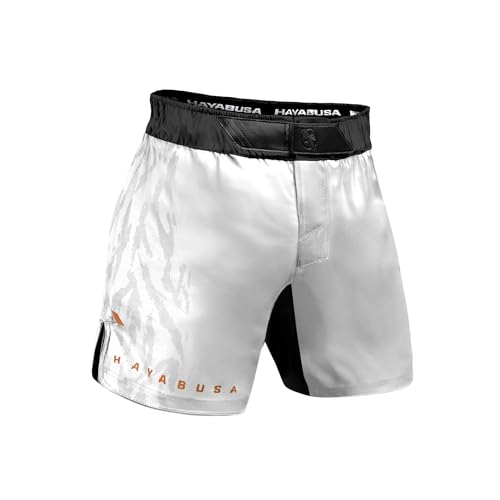 Hayabusa Men's Apex Mid-Thigh Fight Shorts - White/Coral, Large