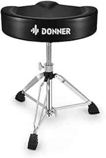 Donner Heavy Duty Drum Throne, Motorcycle Style Drum Seat, Widened Drum Chair with Upgraded Materials, Height Adjustable Padded Stool, Double Braced