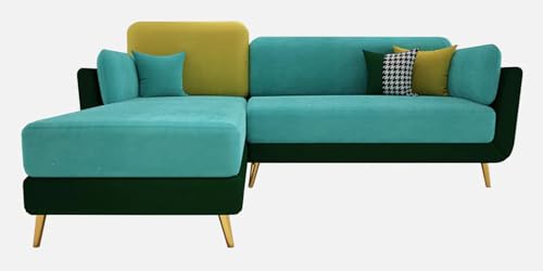 Image of Polyester Velvet Contemperory Sofa Set with Cushion Chaise Lounge, Sectional Sofa Perfect for Your Living Room,Guests Room & Office. (Turquoise & Green, RHS 4 Seater)