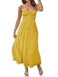 Fisoew Women's Spaghetti Strap Maxi Dress Summer Sleeveless Side Cut Out Dress Casual Boho Backless Flowy Long Dresses Yellow