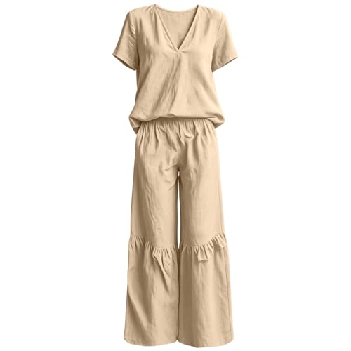Ensemble deux pièces décontracté haut uni et pantalon ample fluide