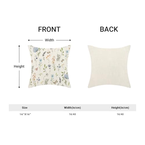 Image of Spring Pillow Covers 16x16 Inch Set of 2, Sage Green Blue Wild Flower Throw Pillows Case,Colorful Seasonal Floral Plant Outdoor Decorative Farmhouse Decor Cushion Covers for Home Sofa Bed Couch