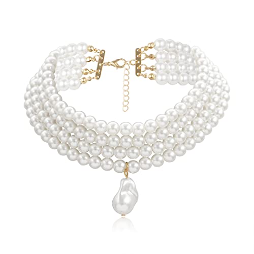 Borsgye Collier ras du cou avec perles rondes - Pour femme - Style 2 - 2436, Plastique Cover