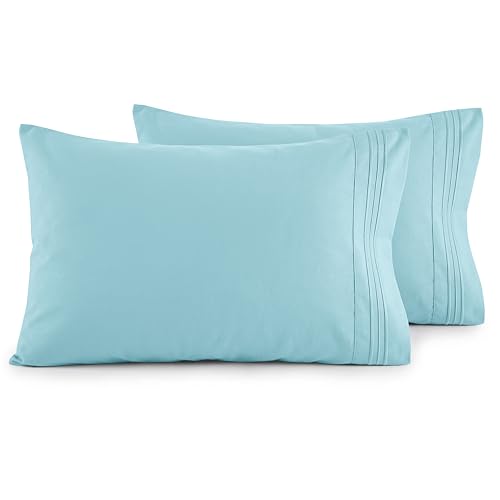 Image of Elegant Comfort Luxury Ultra-Soft 2-Piece Pillowcase Set 1500 Thread Count Egyptian Quality Microfiber Double Brushed-100% Hypoallergenic-Wrinkle Resistant, California King, Aqua Blue