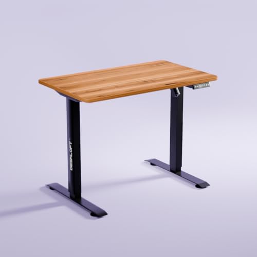Image of Electric Standing Desk Height Adjustable Workstation| Ergonomic Sit Stand with Walnut Wood Grain Top, Motorized Adjustable Computer Desk for Home Office (Black Frame & Brown Top, 1200x600 mm)