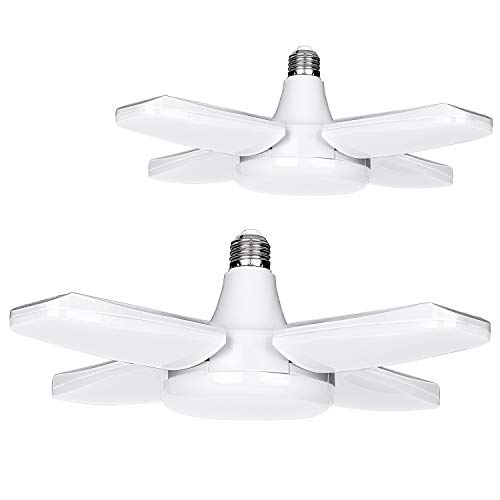 LED Garage Light 2 Pack,35W 4000 lumens 6000K led Lights for Garage Ceiling with 4-Leaves Panels deformable led Garage Lights E26/E27 for Warehouse, Basement, Barn, Workshop, Shop (White(2 Pack))