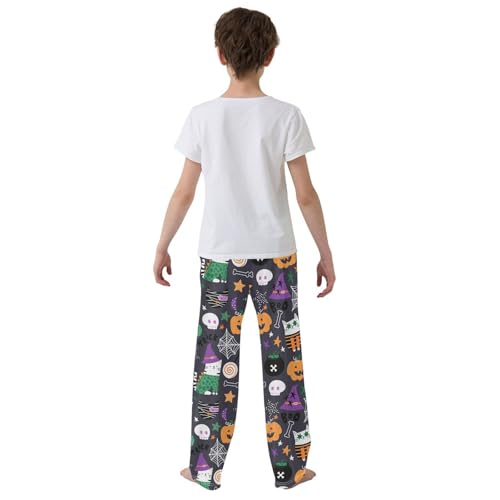 Halloween Cat with Witch Hat Boys Long Pants Soft Trousers Elastic Waist Kids Lounge Bottoms with Pockets S-XL3