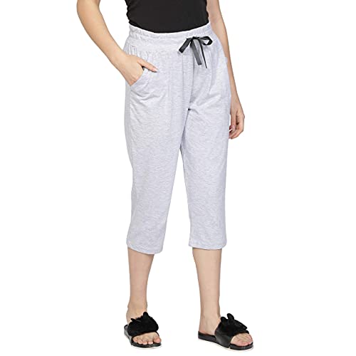 Image of Club A9 Womens Regular Fit Solid Cotton Capri Pant, Soft & Comfortable, Stylish Design, Ideal For Casual Outings | Large | Grey Melange