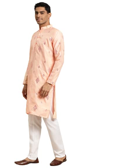 Image of SOJANYA (Since 1958 Men's Cotton Blend Navy Blue & Black Printed Kurta & White Churidar Pyjama Set