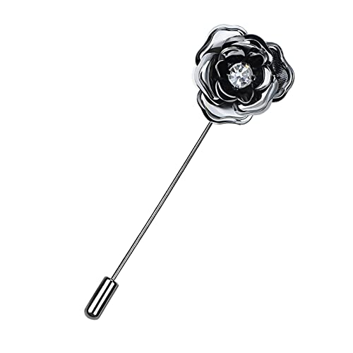 Image of Crystal Alloy Rose Flower Lapel Pins Button Pin Groom Boutonniere for Wedding Floral Brooch Pin Set for Women Men