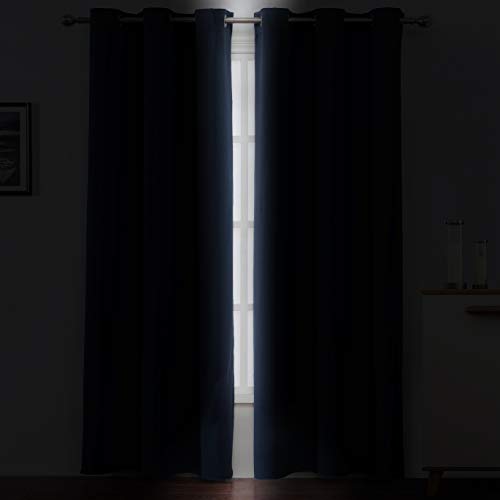 Image of LEMOMO Navy Blue Blackout Curtains 34 x 84 Inch Length /Set of 2 Curtain Panels /Thermal Insulated Room Darkening Blackout Curtains for Bedroom