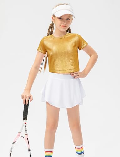 2025 Shiny Metallic Crop Top Kids Short Sleeve Dance T Shirt Casual Concert Sequin Tee Party3