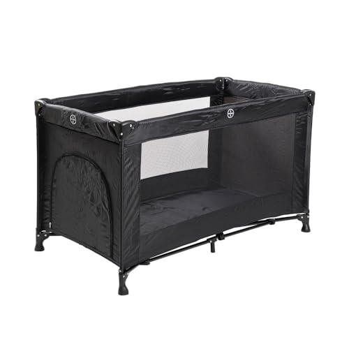 Lit de voyage noir pliable pour bébé avec matelas confort