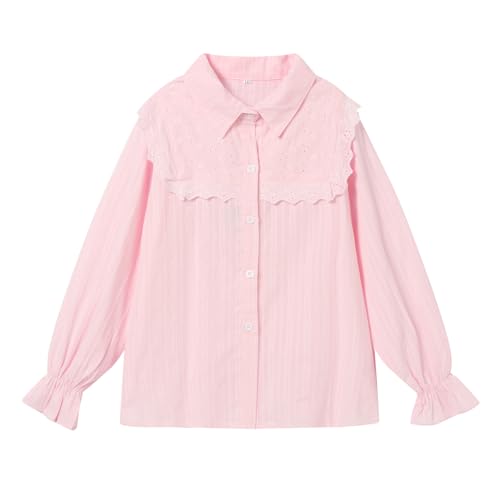Image of LittleSpring Girls Button Down Shirt for Kids Peter Pan Collar Ruffle Blouse
