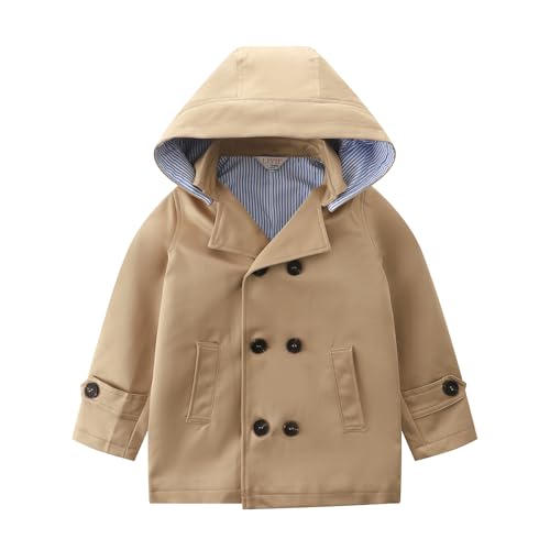 LJYH Toddler Boys Classic Buttons Peacoat Kids Hooded Toggle Dress Trench Coats